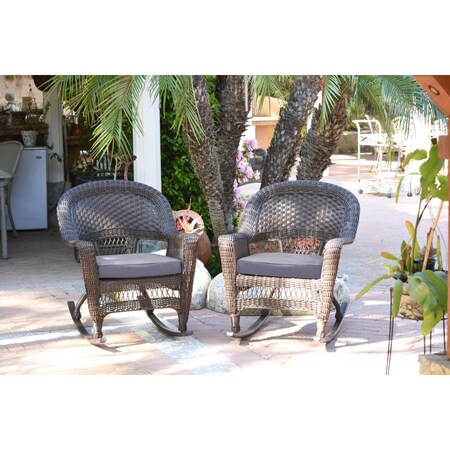 Jeco W00201R-A-2-FS033 Espresso Rocker Wicker Chair with Steel Blue Cushion W00201R-A_2-FS033